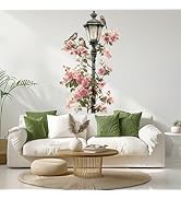 Floral Wall Decals Peel and Stick Vintage Stickers with Birds and Street Lamp, Removable Vinyl Bo...