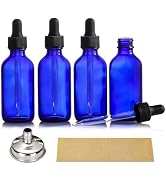 AOZITA 4 Pack, 2 oz Dropper Bottles with 1 Funnel &amp; 4 Labels - 60ml Thick Dark Blue Glass Tinctur...