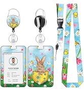 VOCHIC Rabbit Lanyard Badge Holder with Eggs,Easter Laynard for Id Badges, Spring Holiday Badge R...