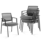 Sweetcrispy Mesh Back Stacking Arm Chairs 4 Pack, Upholstered Fabric Stack Chairs, Sturdy Metal, ...