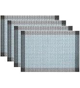 Niviy Blue Grey Ethnic Boho Placemats Set of 4, 12x18 Inch Linen Burlap Washable Durable Art Tabl...