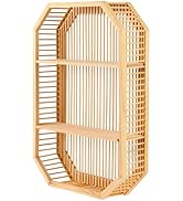 TOEEBR Floating Wall Shelf Decor, 2 Tier Bamboo Wall Mounted Display Storage Hanging Shelves Home...