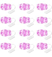SINAMER 12-Pack LED Fairy Lights 7 Feet Battery Powered Waterproof Silver Wire 20 Slim Copper Wir...