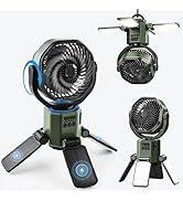 Nauttxon Solar Camping Fan Rechargeable - Battery Operated Fan with 4 Solar &amp; Light Panals - Auto...