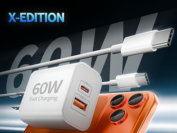 60W USB A &amp; USB C Charger + 6FT USB C Cable
