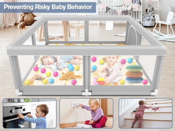 baby play pen with mat, balls and pull rings