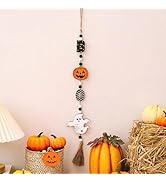 Ni-JASW Ghost Boo Pumpkin Halloween Wooden Bead Garlend with Rustic Tassels, Wall Hanging Ornamen...