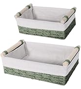 Storage Basket, Wicker Baskets for Organizing with Handle Green