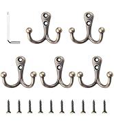 RiseDirectly Coat Hooks 5 Pack Metal Utility Hooks for Hanging Hanger Hook Double Prong with Scre...