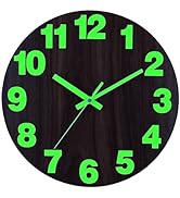 Plumeet Night Light Wall Clock, 12 Inch Wooden Glow in The Dark Clock for Bedroom - Silent Lighte...