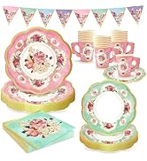 Floral Tea Party Supplies with Banner, Vintage Floral Paper Plates Napkins Cups for 24 Guests, 97...