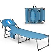 Goplus Tanning Chair, Folding Adjustable Patio Lounge Chair with Face Hole, Removable Pillow, 330...