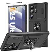 Case for Samsung Galaxy S25 Ultra with Ring Kickstand &amp; Screen Protector, Military Grade Drop Pro...