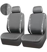 CAR PASS Gray Leather Diamond Bling Car Seat Covers 2 Front Interior Sets, Waterproof Universal S...