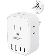 LENCENT Germany France Travel Power Adapter, Schuko Type E/F Power Plug Adaptor with 4 USB Ports(...