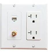 BOPLAT 2 Gang Ethernet Coax Wall Plate with 20Amp Power Outlet - Duplex Receptacle Outlet Cover P...