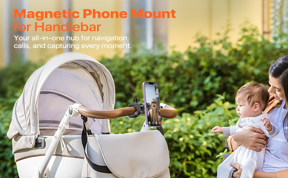 Magnetic Phone Holder Clamp Stroller Mount Mom baby Kid Mother Parent Pram Toddler Child Handlebar