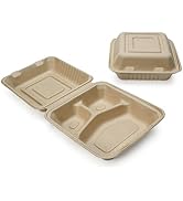 Disposable Food Containers with Lids [8”X8” 3-Comp 200 Pack] Take-Out to-go containers