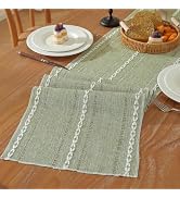 Niviy Sage Green Boho Cotton Linen Table Runner, Farmhouse Woven Table Runners Spring Holiday Kit...