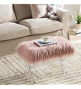 Glitzhome Ottoman Bench, Pink Faux Fur Ottoman Foot Rest, Modern Vanity Stool Chair with Acrylic ...