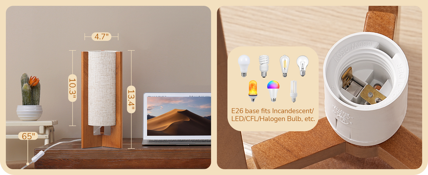 Wood Bedside Table Lamp