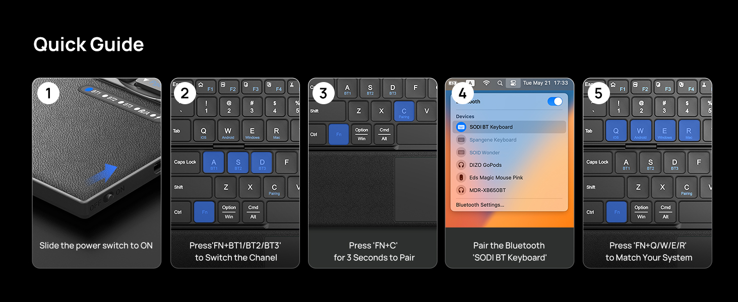 SODI Tri-Fold Portable Bluetooth Keyboard with Touchpad