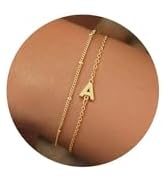 Turandoss Gold Initial Bracelets for Women Trendy - 18K Real Gold Plated Layered Letter A-Z Initi...