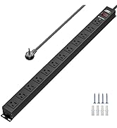 12-Outlet Slim Wall Mount Power Strip Surge Protector with Flat Plug Heavy Duty Mountable Power B...