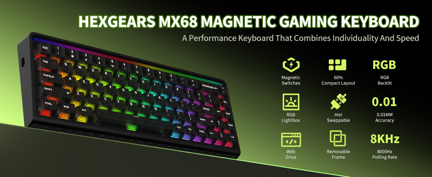 Hexgears MX68 68Keys Magnetic Gaming Keyboard, Wired Mechanical Keyboard