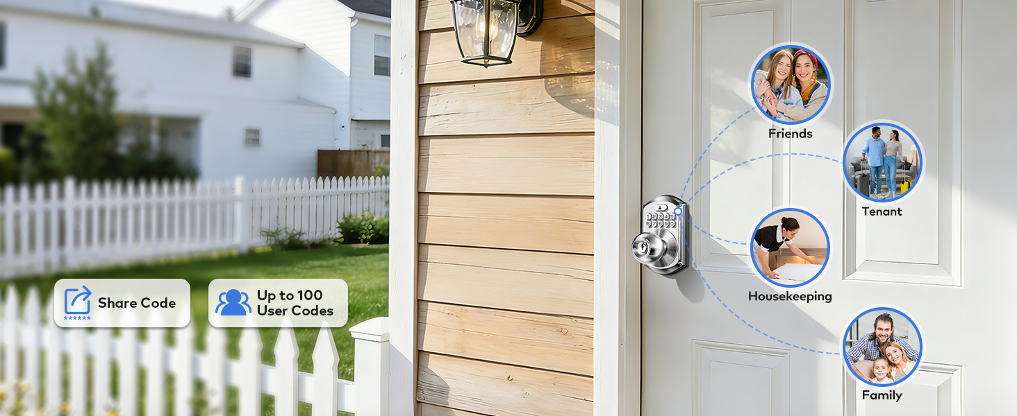 Create up to 100 user codes for family, guests, or staff. Easy to add or delete for secure access