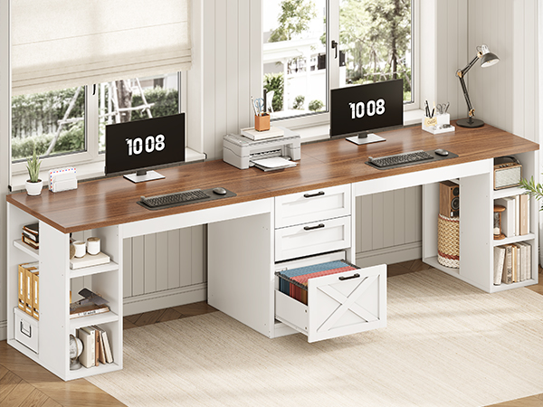 Computer Desk with Drawers, 2 Person Home Office Desk