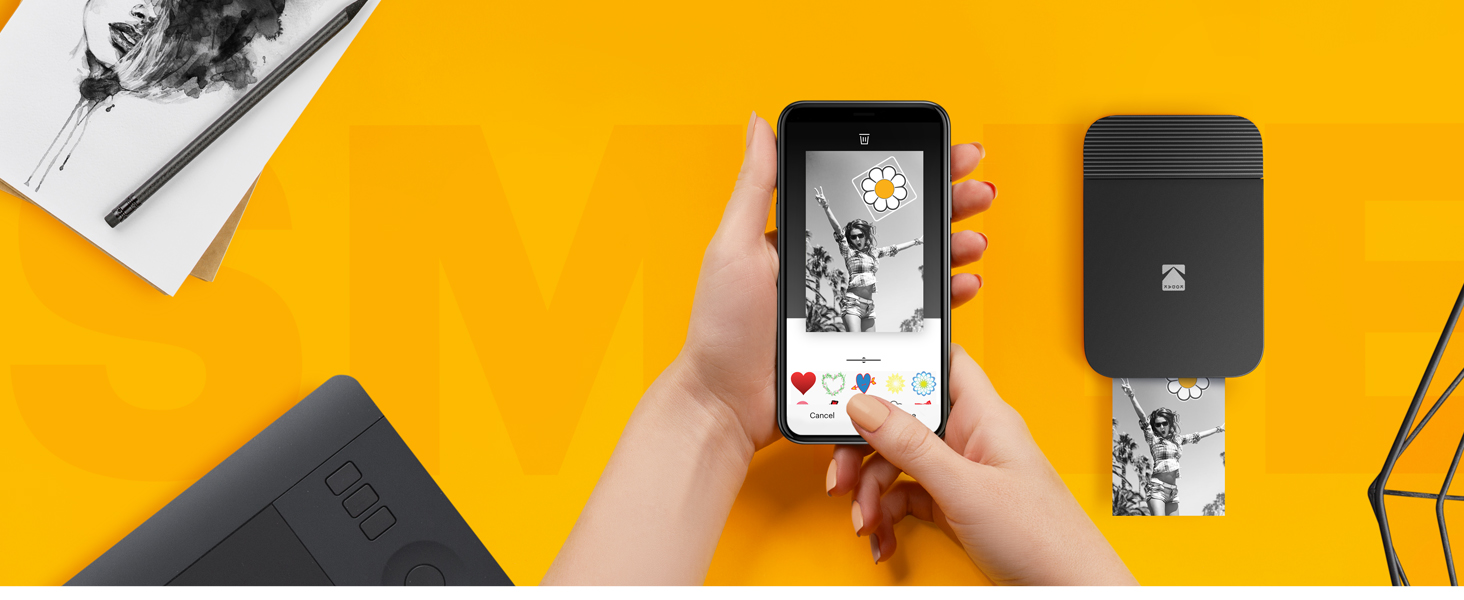 Kodak Smile Printer smartphone app stickers emojis