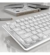 SEUNKWANG X7S Wireless Keyboard with White Backlit, Metal Panel, 2.4G Rechargeable Computer Keybo...