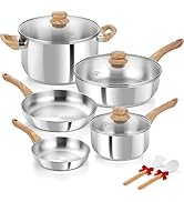 KOCH SYSTEME CS Stainless Steel Coowkare Set 10PCS, Professional 18/10 Stainless Steel Pots and P...