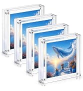 4×4 Acrylic Picture Frames, Double Sided Clear Desktop Display, 4 Pack | Crystal Clear Magnetic P...