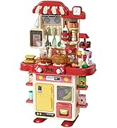 Deejoy Kitchen Playset[Red],48Pcs Play Kitchen Set for Boys and Girls, Kitchen Toys with Realisti...