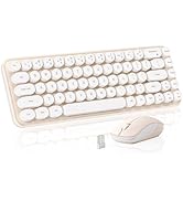 MIKIBY i68 Wireless Keyboard and Mouse Combo, Retro Typewriter Style Keyboard with Round Keycaps,...