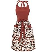 HYVOROS Cute Floral Aprons for Women with Pockets,Cotton Adjustable Neck Strap Apron for Kitchen ...