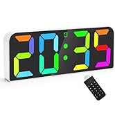 SZELAM Large Digital Wall Clock, 9.6” Dynamic RGB Colorful Digital Clock, with 12/24Hr, Remote Co...