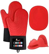Tayfeim Silicone Oven Mitts 5pcs, Upgraded Pot Holders Set Heat Resistant 500F, Waterproof, Cotto...