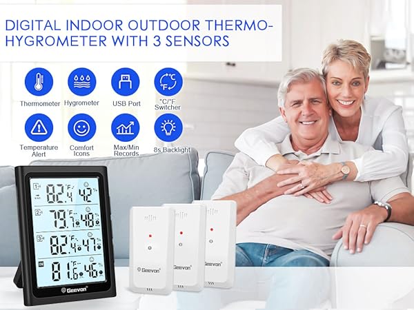 Indoor outdoor temperature and humidity monitor