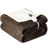 Cozorbt Heat Blanket 50”x60” Throw,Soft Flannel &amp; Sherpa Reversible Electric Blanket with 10 Heat...