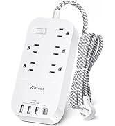 Power Strip with USB C - Flat Plug Extension Cord with 5 Outlets 4 USB, Wall Mount Power Bar Outl...
