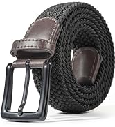 LXMY Mens Belt, Elastic Belt for Men, Black Belt Buckle Stretch Woven Belt