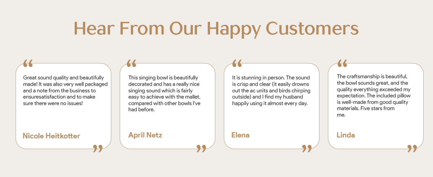 Singing bowl reviews describing clear tones and relaxation benefits