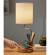 OUTON Round Fabric Shade Cordless Table Lamp with Slide Dimmer, 8000mAh Rechargeable Battery &amp; Po...
