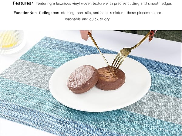 Place Mats Non-Slip Vinyl Woven Table Mats Wipeable Placemat for Kitchen Dining Table Decoration