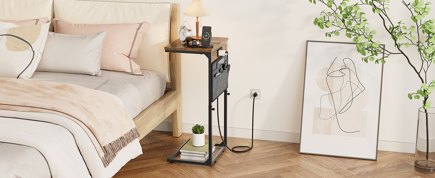 C Shaped End Table with Charging Station