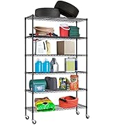 6 Tier Adjustable Metal Shelf Wire Shelving Unit Storage with Wheels 2100LBS Capacity 18" D x 48"...