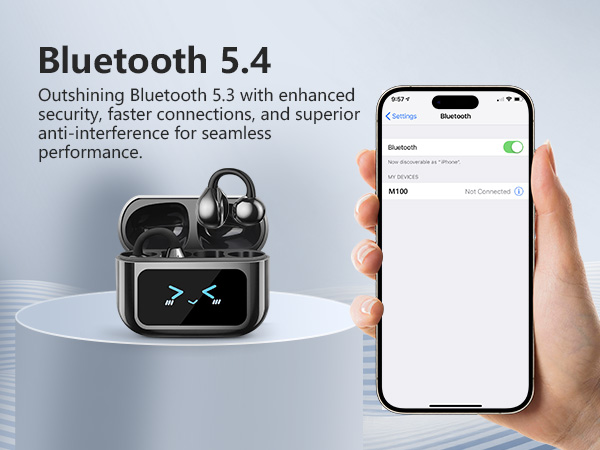 Open Ear Clip On Earbuds Intelligent Touch Color Screen Open Ear Wireless Bluetooth 5.4 Headphones